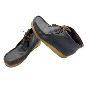 Clarks Originals Wallabee Boots Men 9.5 Beeswax Moc Toe Crepe Sole Dark Brown